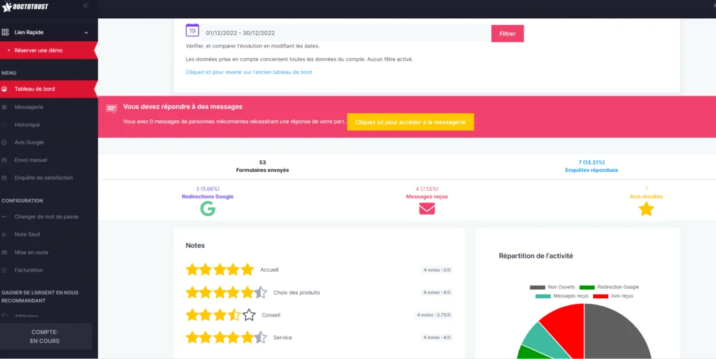 tableau de bord doctotrust Demander à ses patients de laisser un avis google